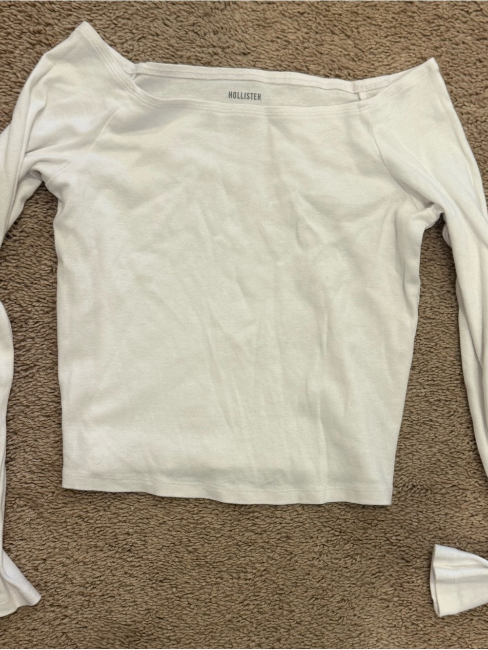 Hollister Off-Shoulder Ribbed Long Sleeve Top in White